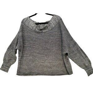 Free People Womens Oversized Knit Sweater  L Gray Linen Blend